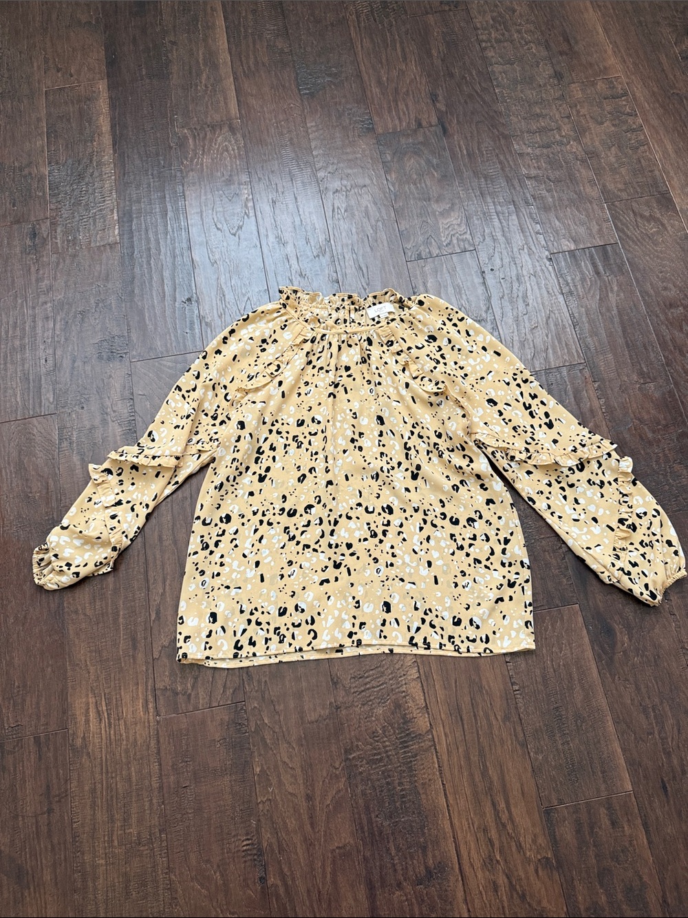 LOFT Mustard Leopard-Print Long-Sleeve Blouse